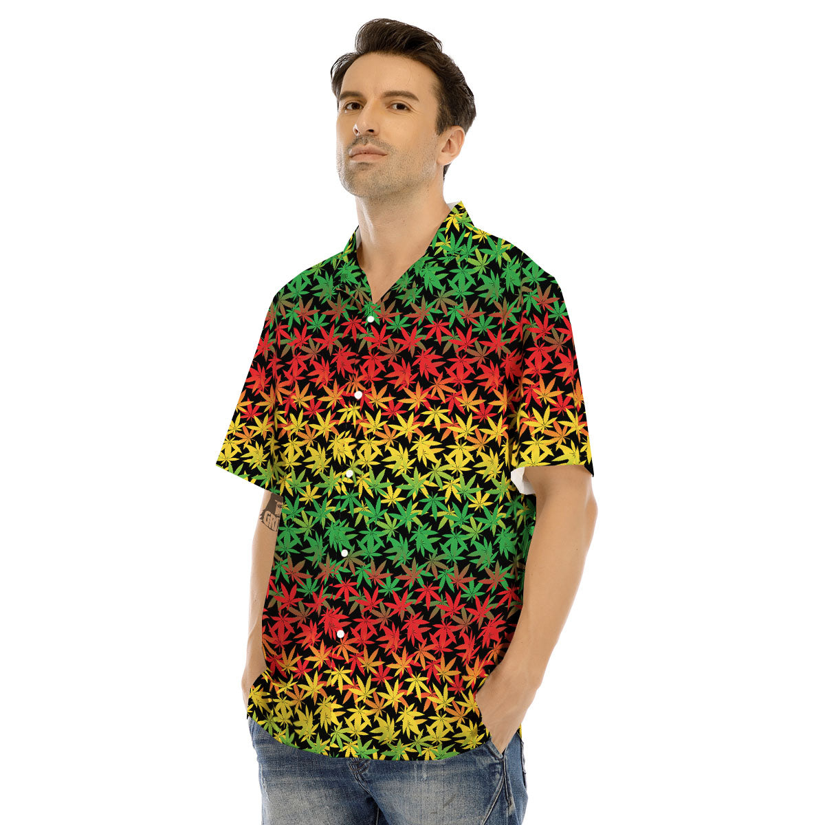 Reggae Hemp Leaves Print Pattern Men's Hawaiian Shirt-grizzshop