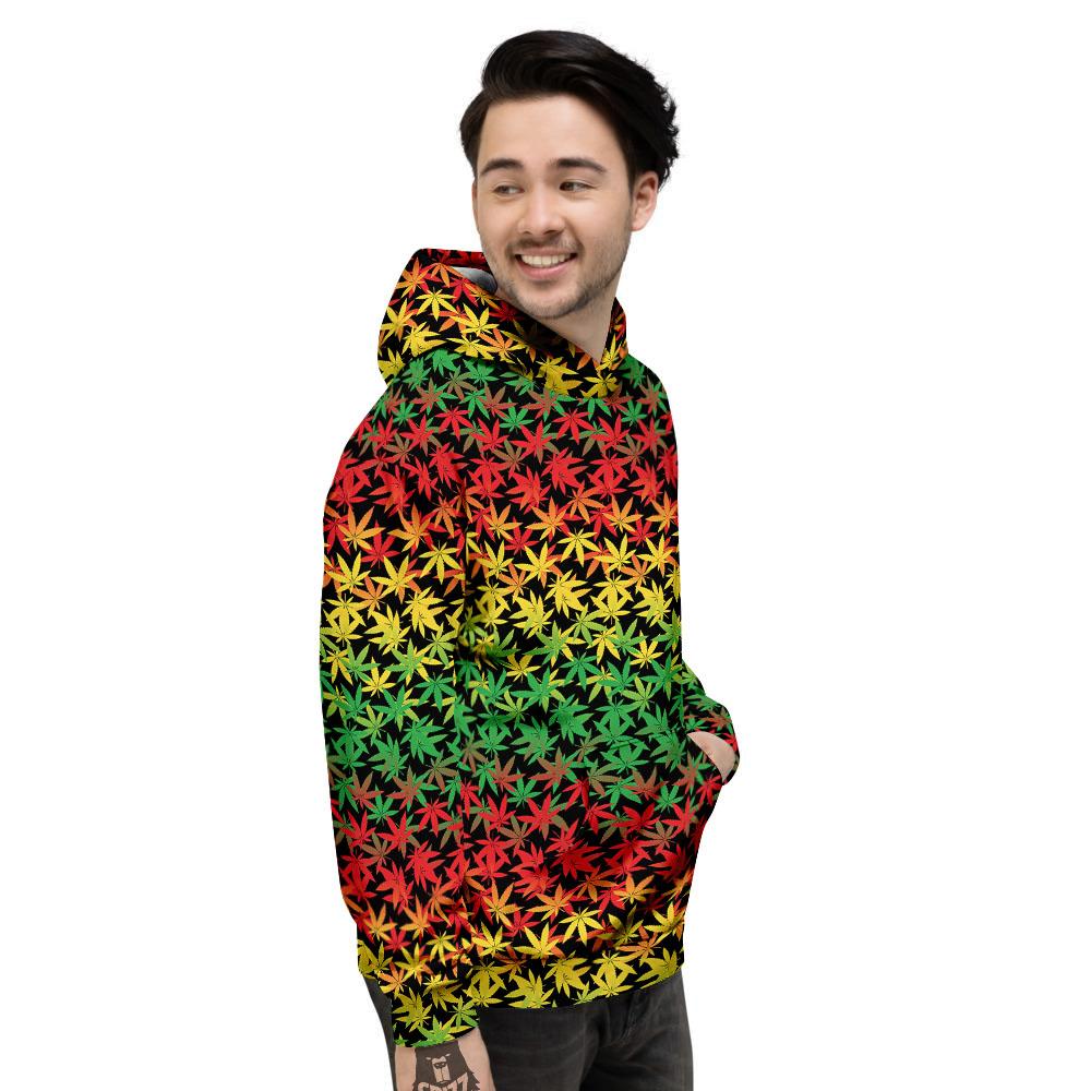 Reggae Hemp Leaves Print Pattern Men's Hoodie-grizzshop