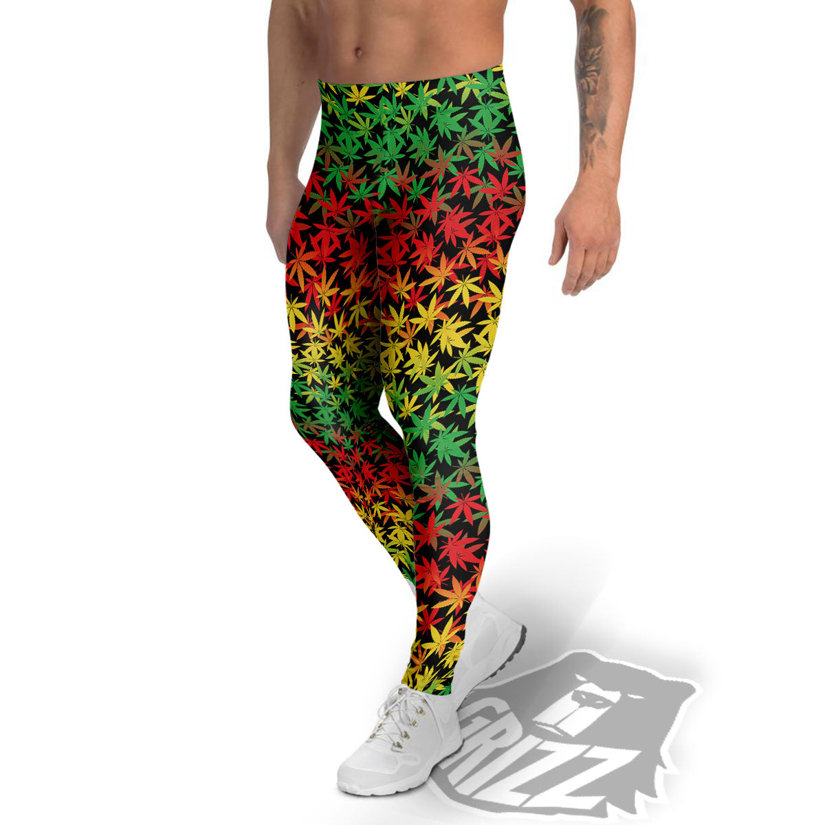 Reggae Hemp Leaves Print Pattern Men's Leggings-grizzshop