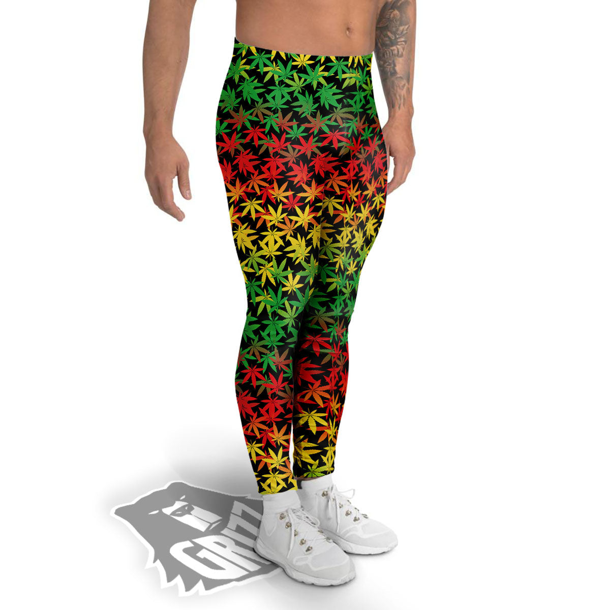 Reggae Hemp Leaves Print Pattern Men's Leggings-grizzshop