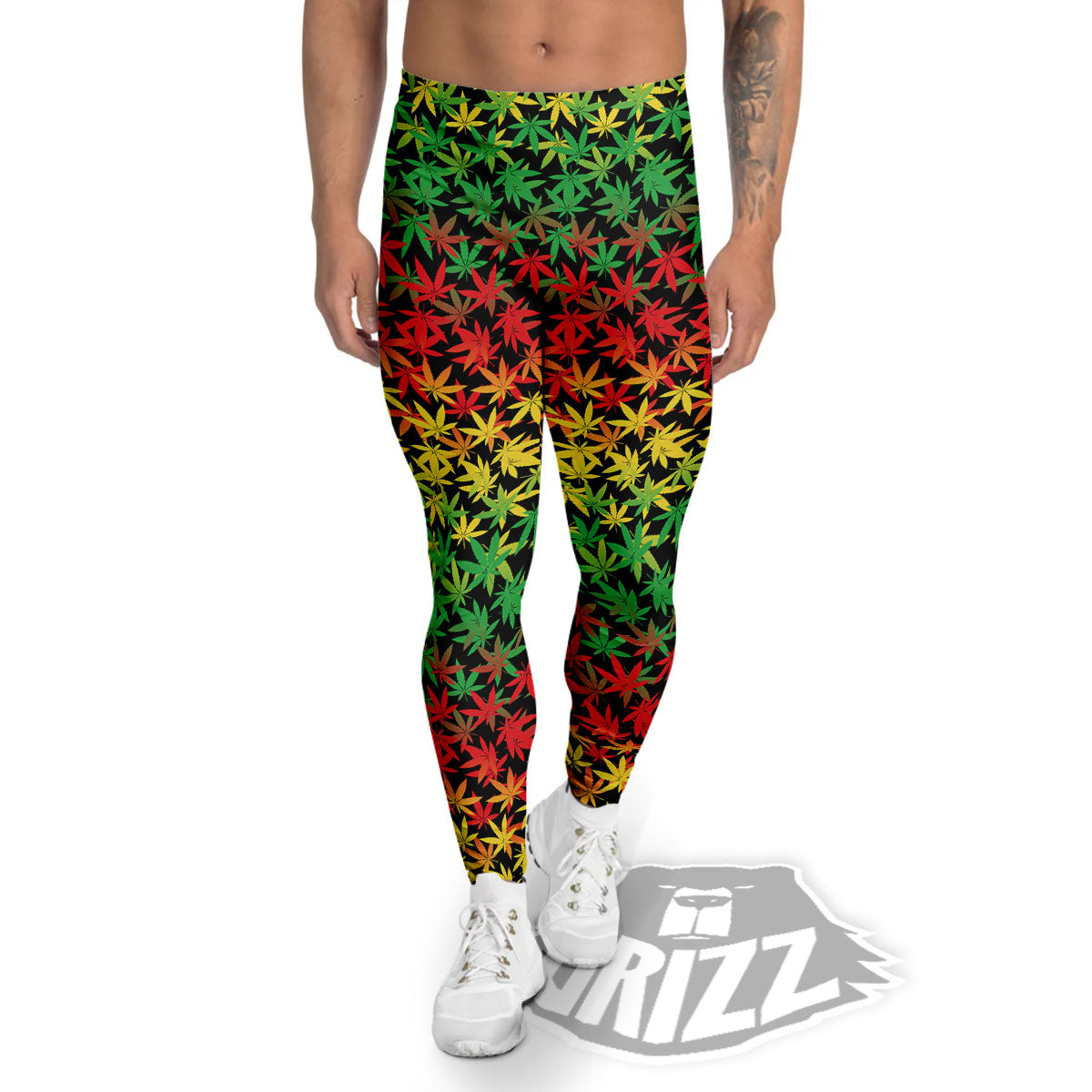 Reggae Hemp Leaves Print Pattern Men's Leggings-grizzshop