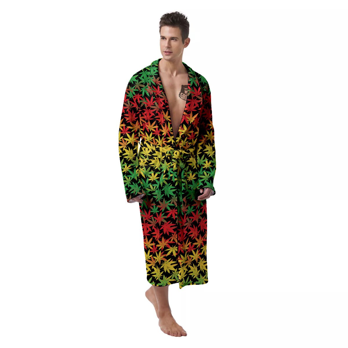 Reggae Hemp Leaves Print Pattern Men's Robe-grizzshop