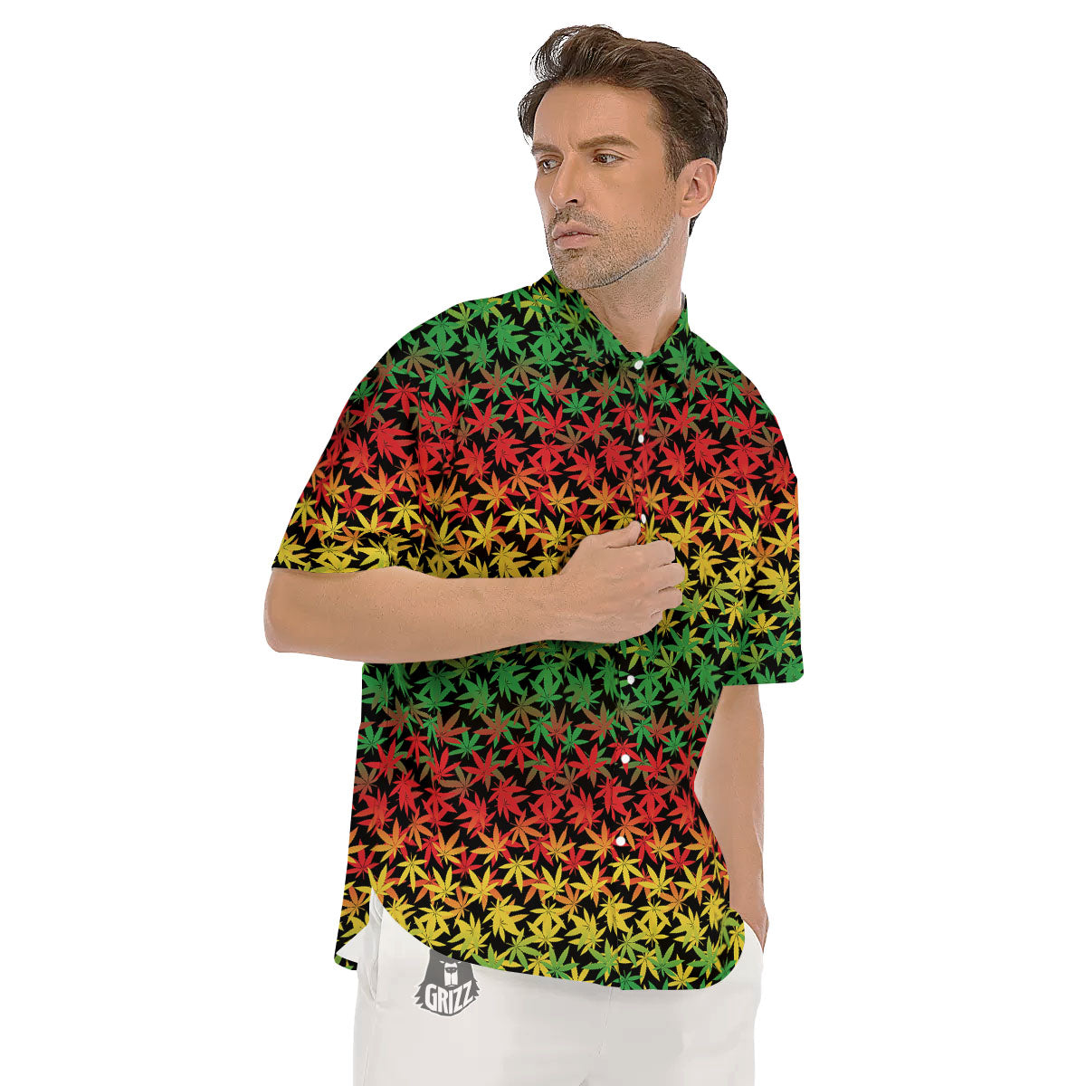 Reggae Hemp Leaves Print Pattern Men's Short Sleeve Shirts-grizzshop