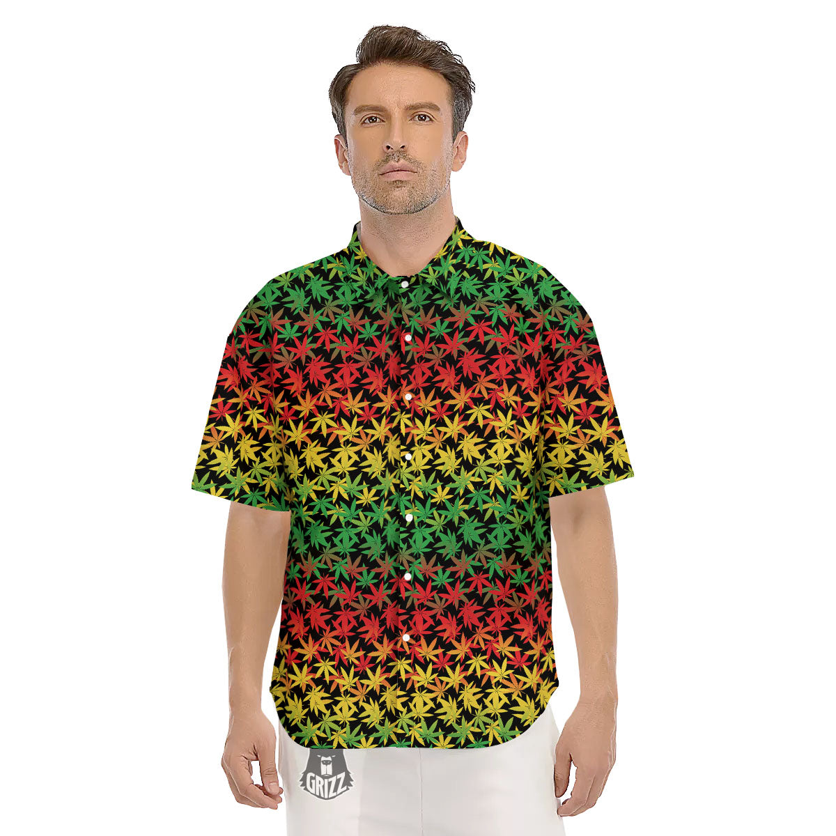Reggae Hemp Leaves Print Pattern Men's Short Sleeve Shirts-grizzshop