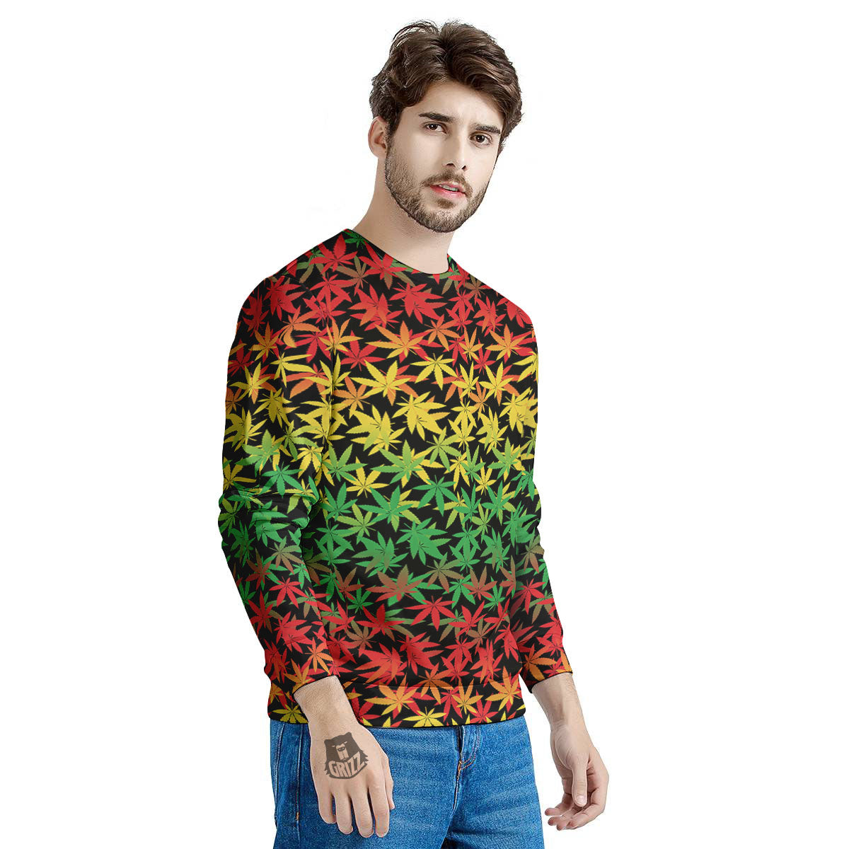 Reggae Hemp Leaves Print Pattern Men's Sweatshirt-grizzshop