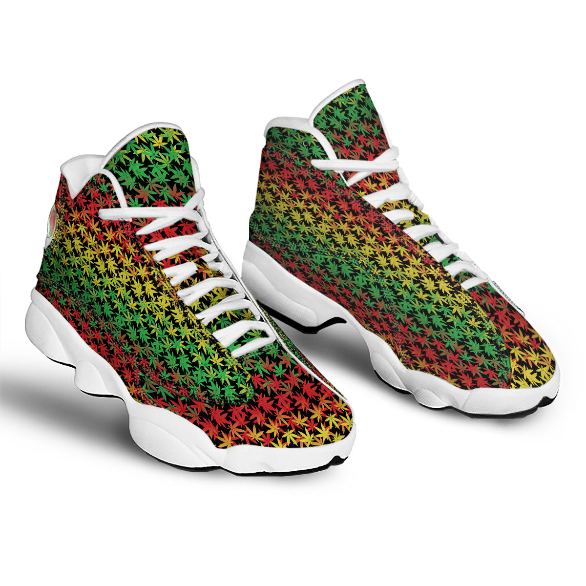 Reggae Hemp Leaves Print Pattern White Basketball Shoes-grizzshop