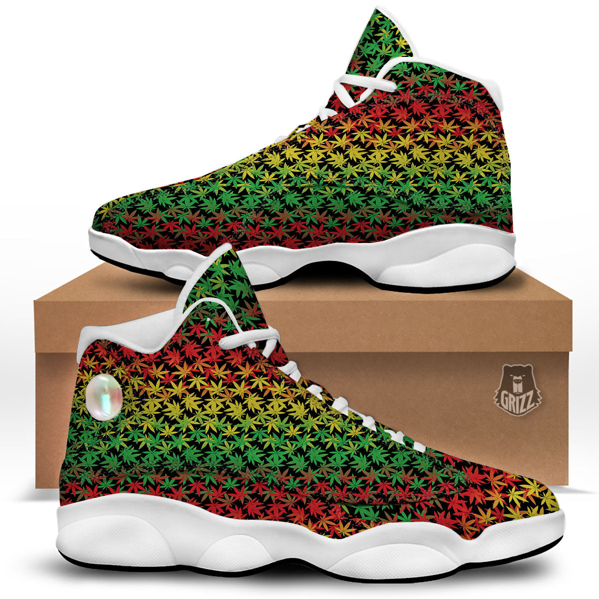 Reggae Hemp Leaves Print Pattern White Basketball Shoes-grizzshop
