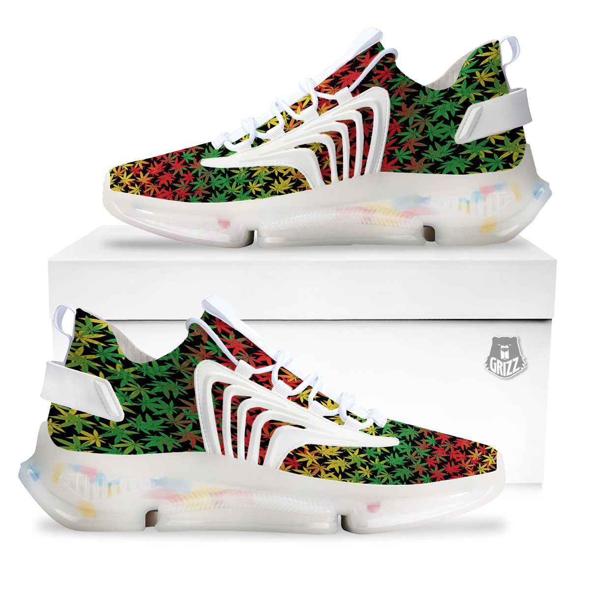 Reggae Hemp Leaves Print Pattern White Gym Shoes-grizzshop