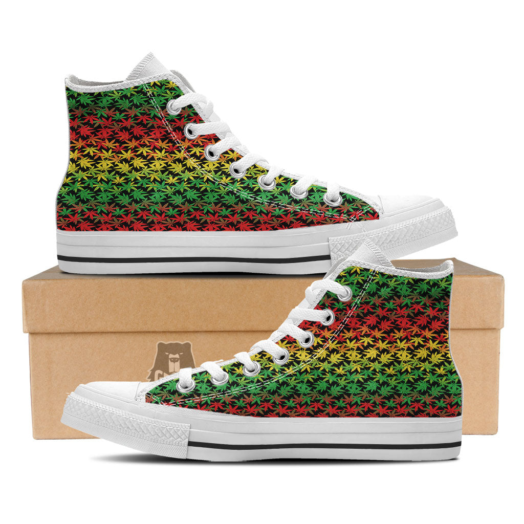 Reggae Hemp Leaves Print Pattern White High Top Shoes-grizzshop