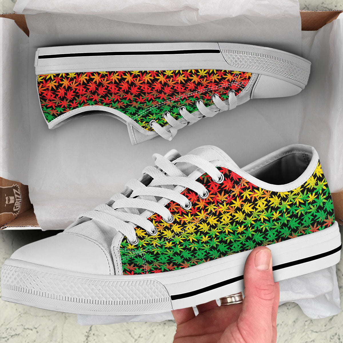 Reggae Hemp Leaves Print Pattern White Low Top Shoes-grizzshop