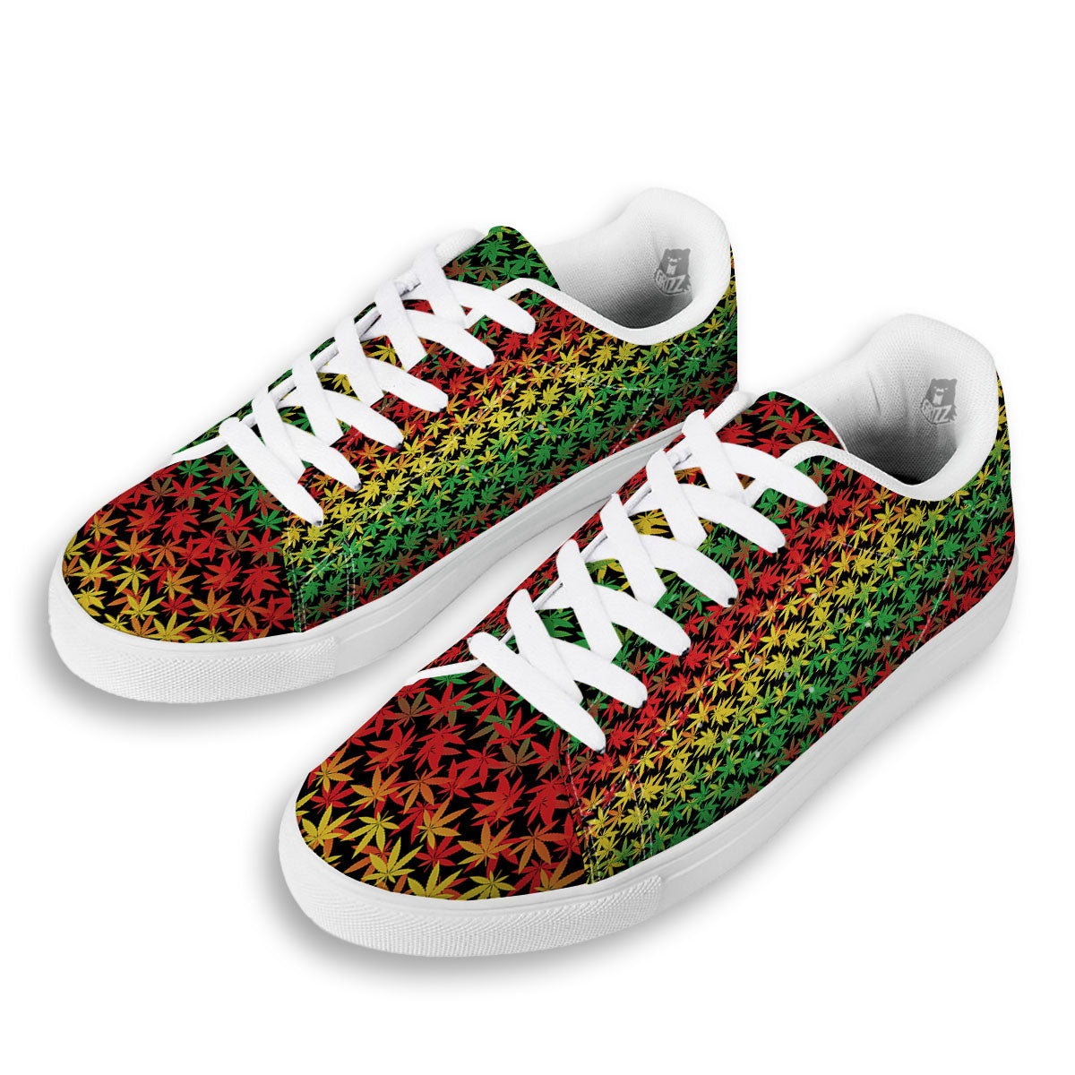 Reggae Hemp Leaves Print Pattern White Low Top Sneakers-grizzshop