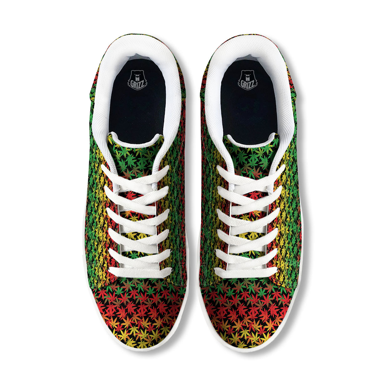 Reggae Hemp Leaves Print Pattern White Low Top Sneakers-grizzshop