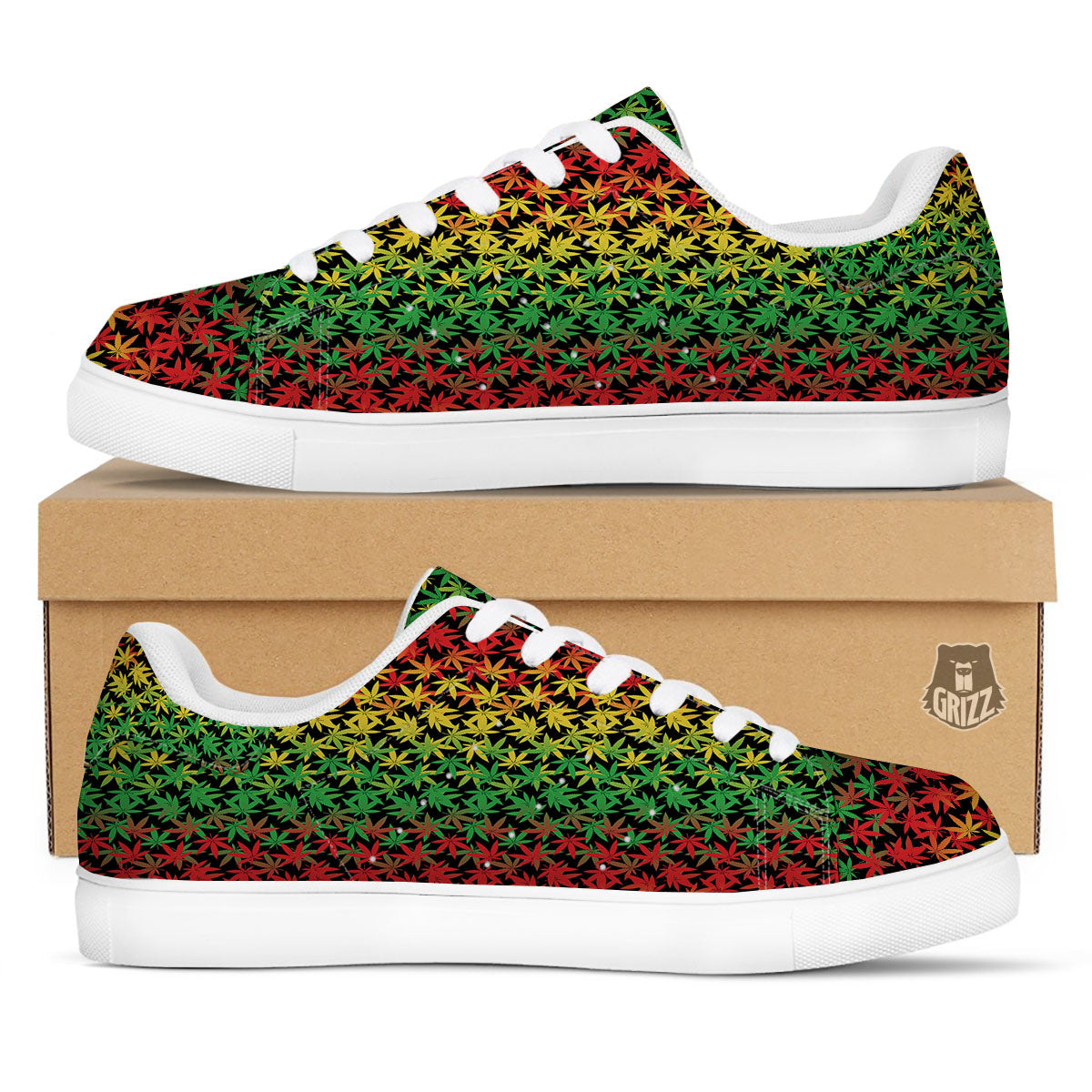 Reggae Hemp Leaves Print Pattern White Low Top Sneakers-grizzshop