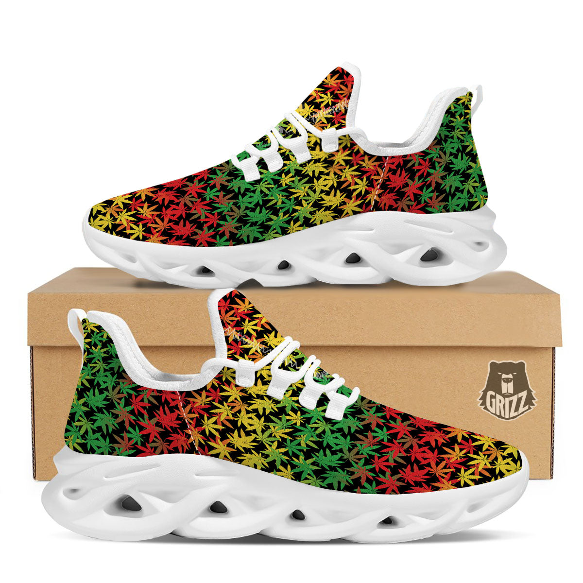 Reggae Hemp Leaves Print Pattern White Running Shoes-grizzshop