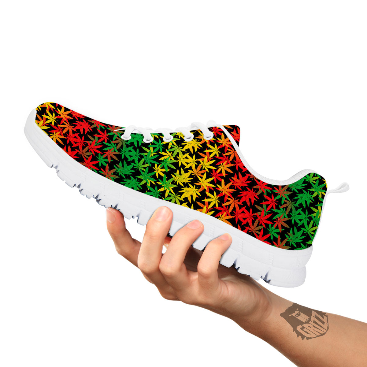 Reggae Hemp Leaves Print Pattern White Sneaker-grizzshop