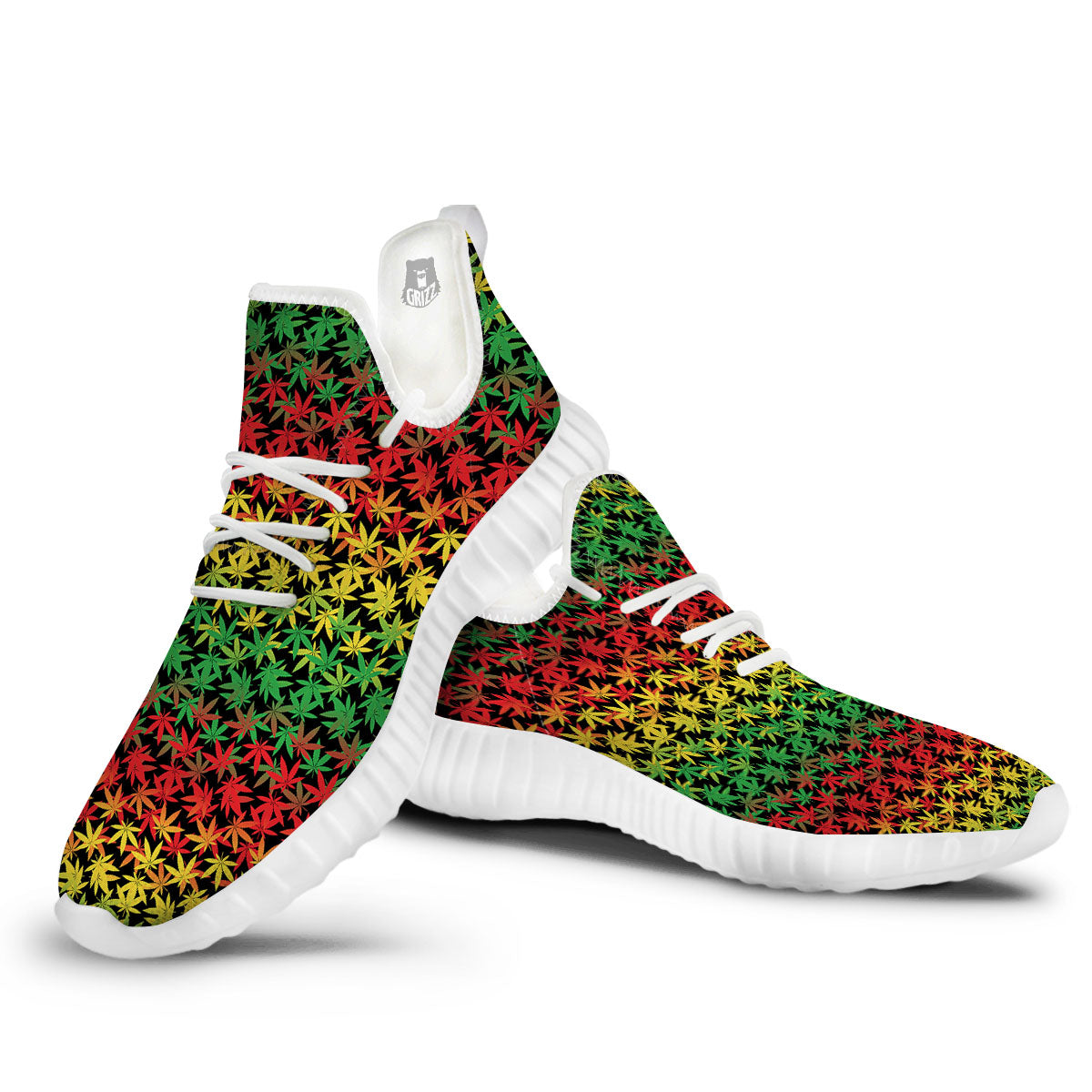Reggae Hemp Leaves Print Pattern White Walking Shoes-grizzshop