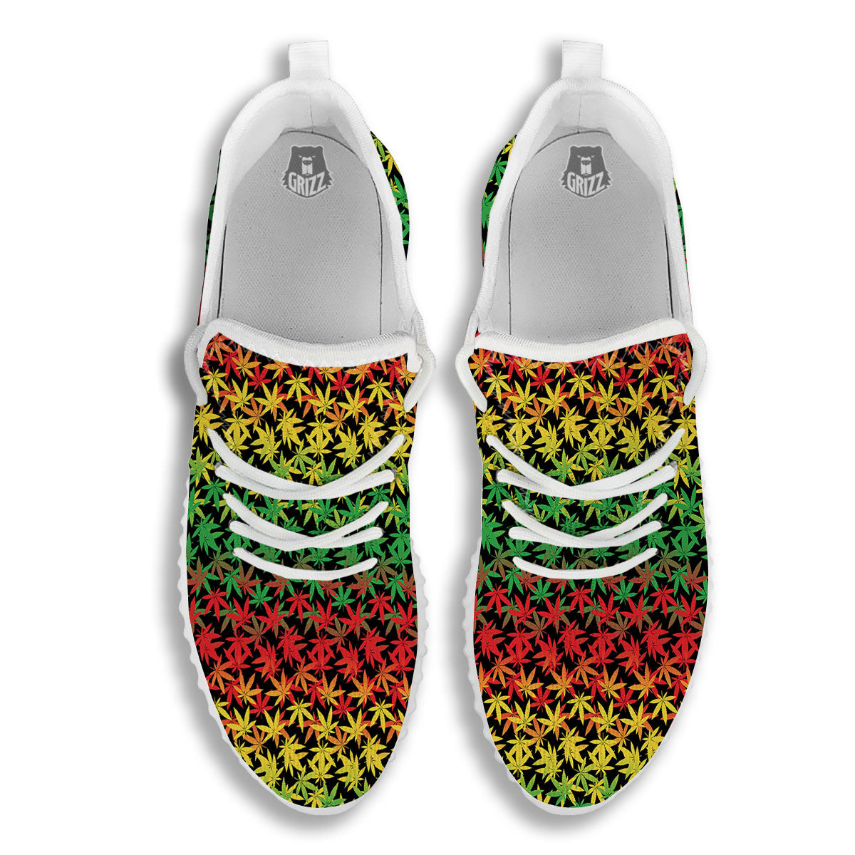 Reggae Hemp Leaves Print Pattern White Walking Shoes-grizzshop
