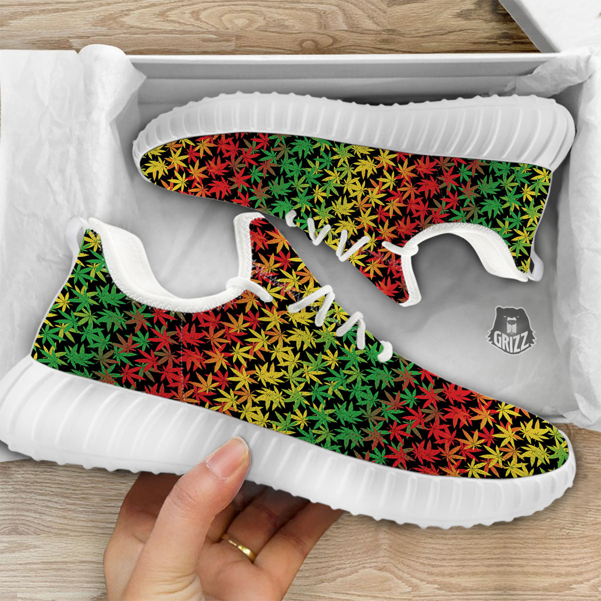Reggae Hemp Leaves Print Pattern White Walking Shoes-grizzshop