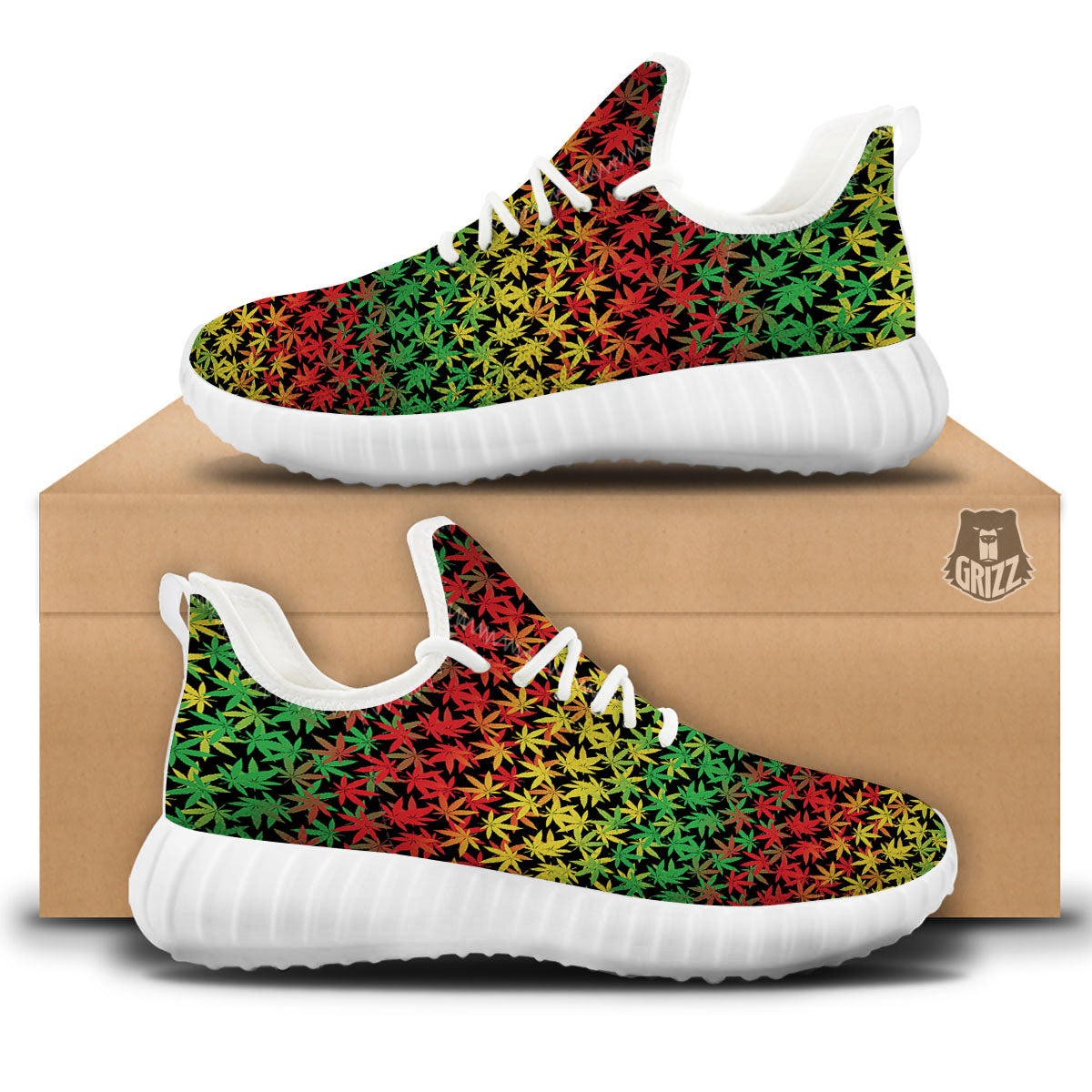 Reggae Hemp Leaves Print Pattern White Walking Shoes-grizzshop