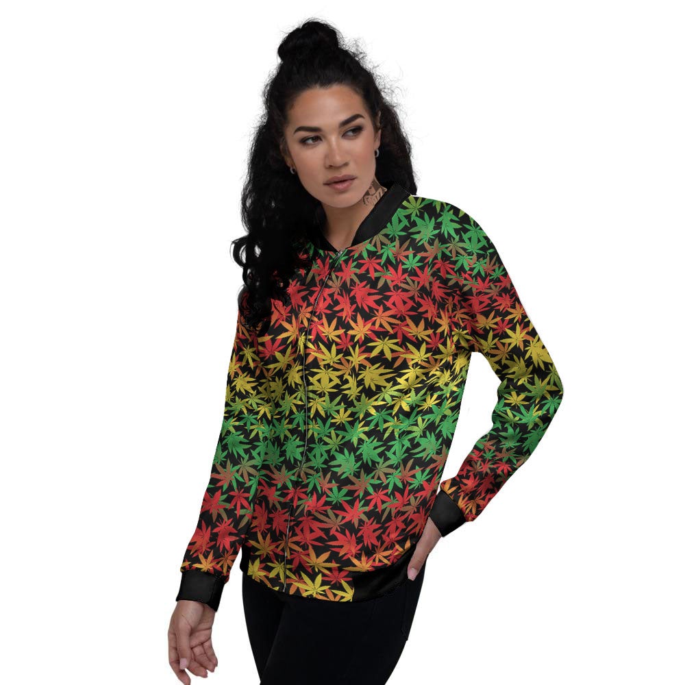 Reggae Hemp Leaves Print Pattern Women's Bomber Jacket-grizzshop