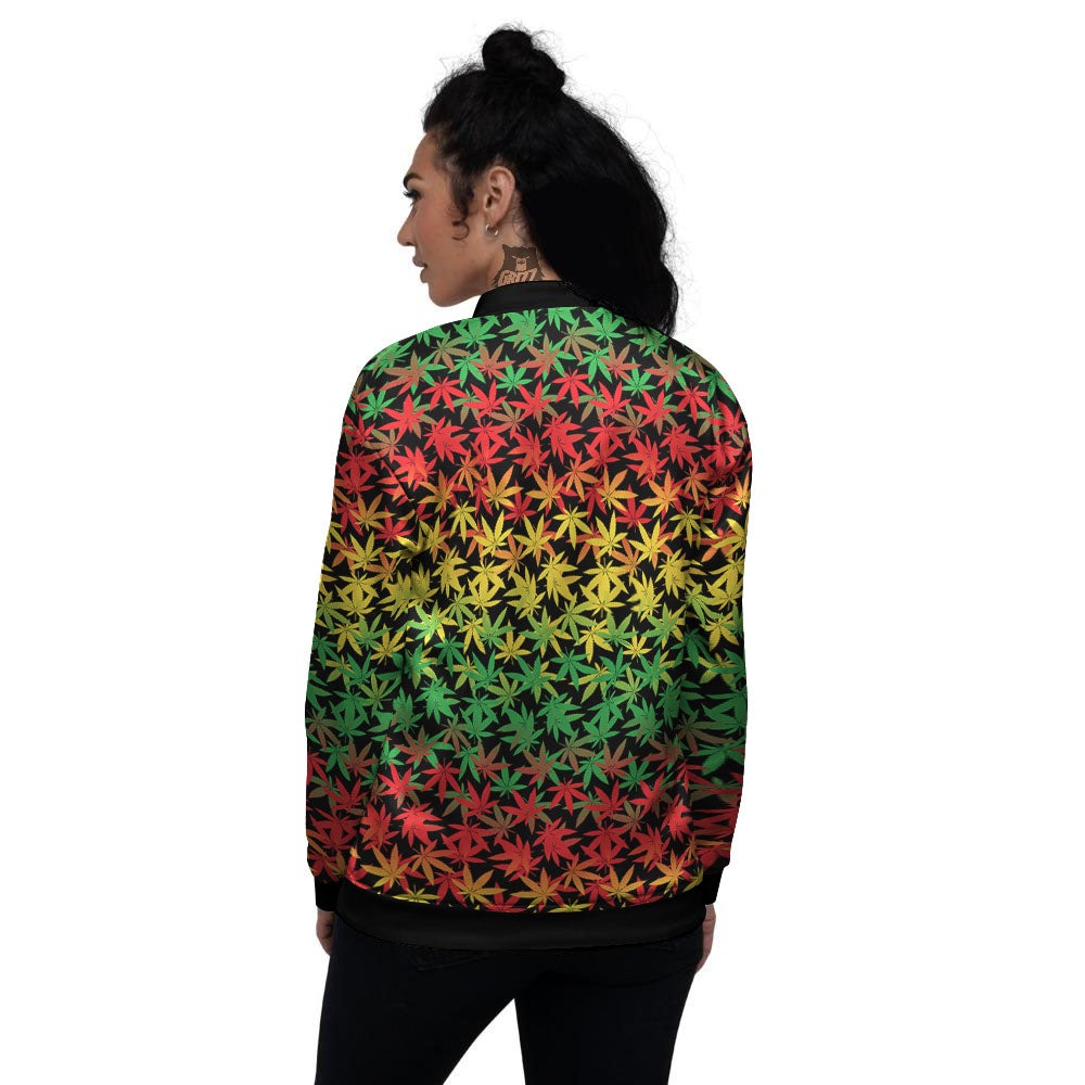 Reggae Hemp Leaves Print Pattern Women's Bomber Jacket-grizzshop