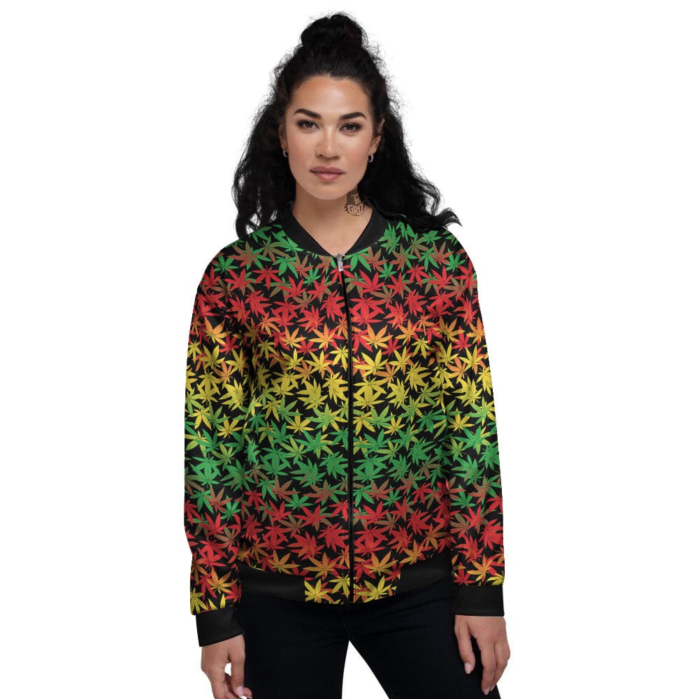 Reggae Hemp Leaves Print Pattern Women's Bomber Jacket-grizzshop