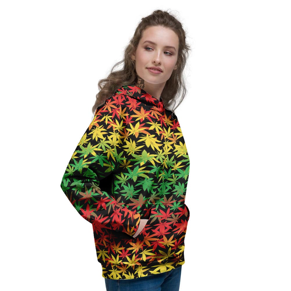 Reggae Hemp Leaves Print Pattern Women's Hoodie-grizzshop