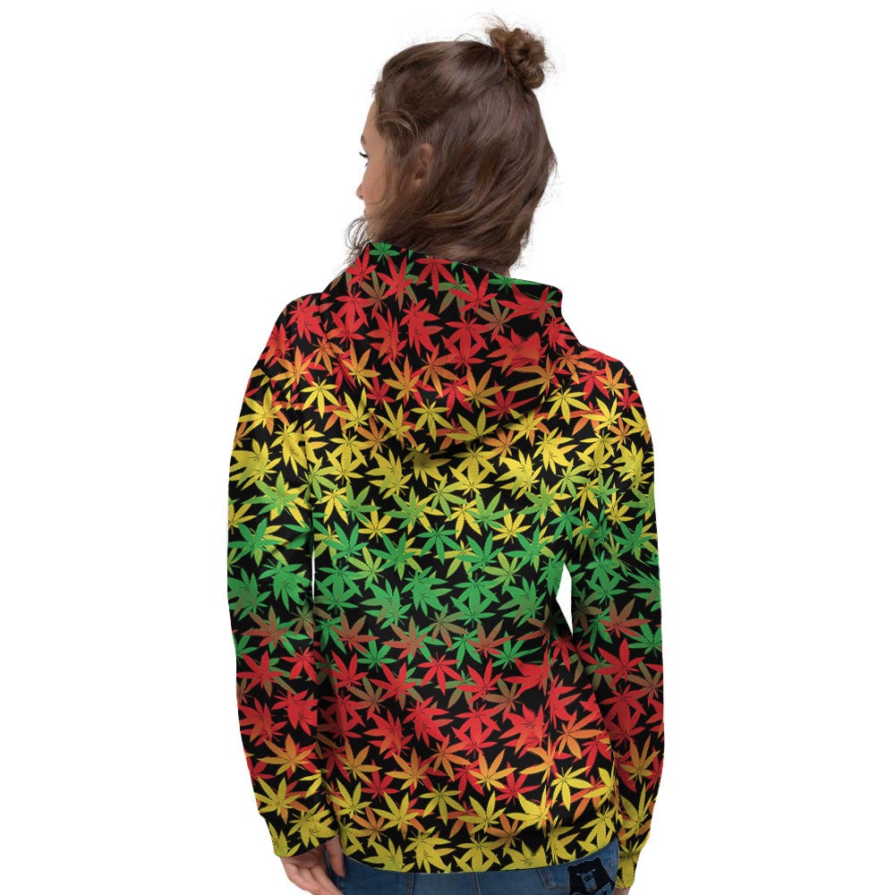 Reggae Hemp Leaves Print Pattern Women's Hoodie-grizzshop