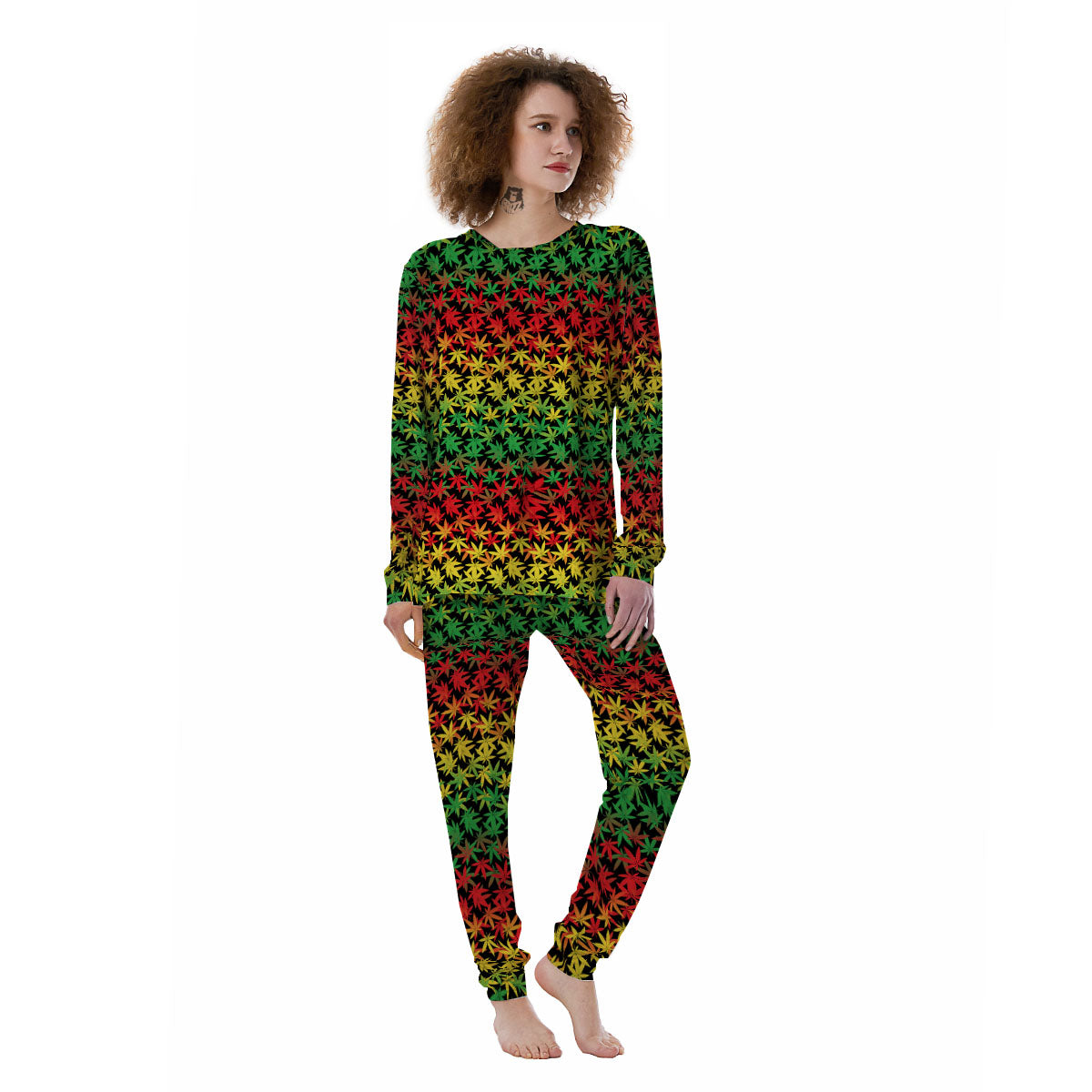 Reggae Hemp Leaves Print Pattern Women's Pajamas-grizzshop