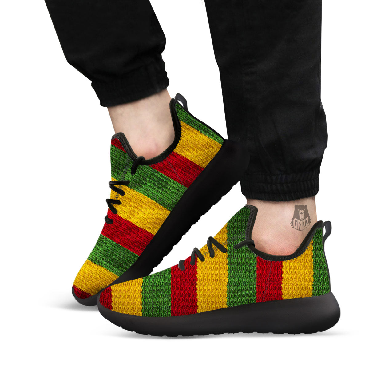 Reggae Knitted Print Pattern Black Athletic Shoes-grizzshop