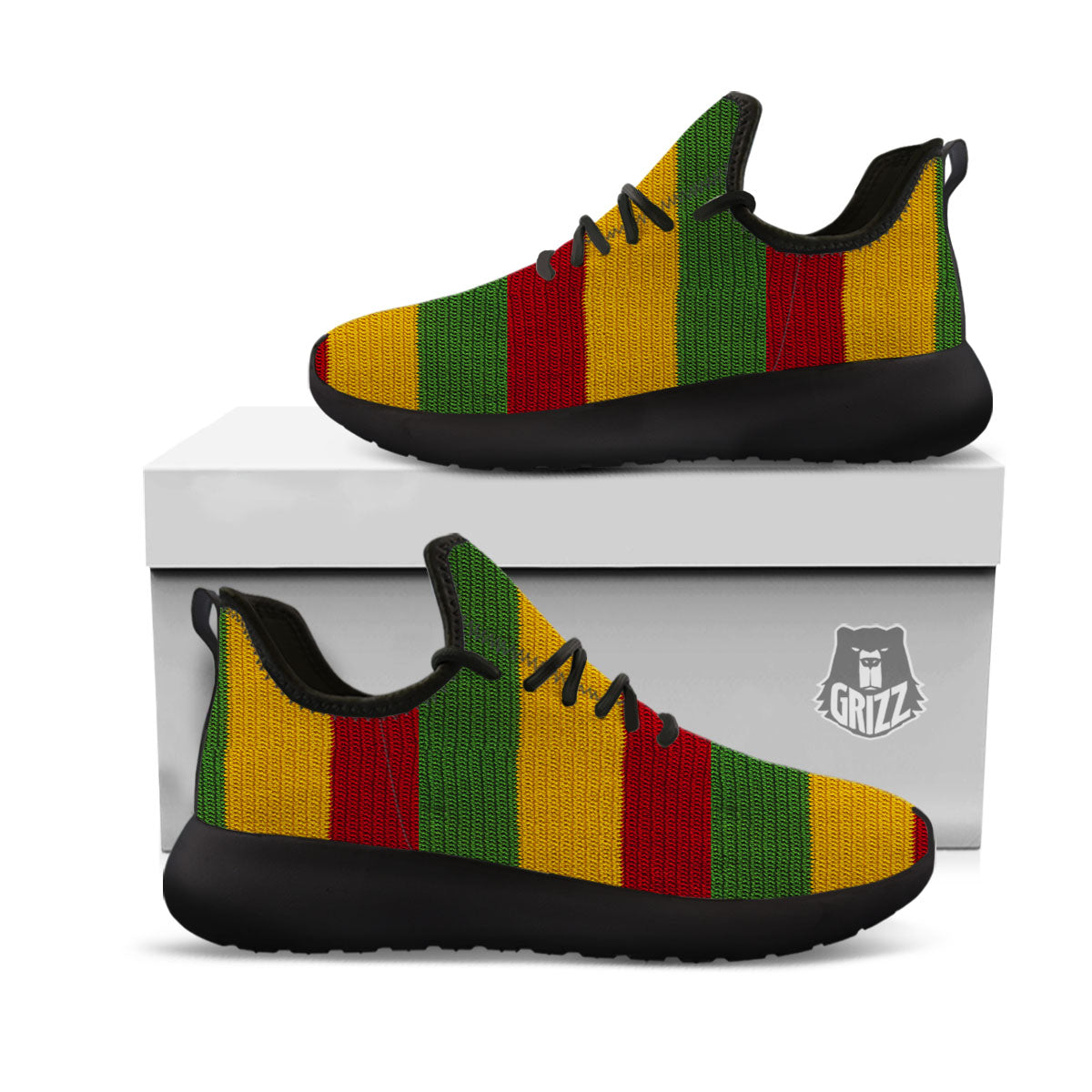Reggae Knitted Print Pattern Black Athletic Shoes-grizzshop