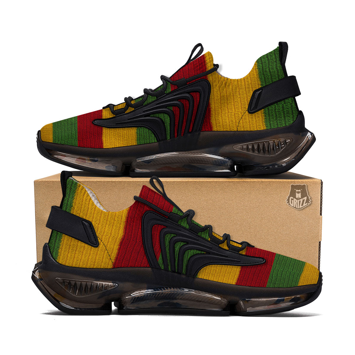 Reggae Knitted Print Pattern Black Gym Shoes-grizzshop