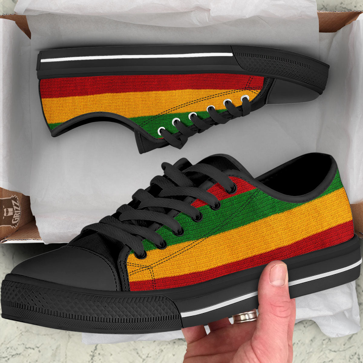 Reggae Knitted Print Pattern Black Low Top Shoes-grizzshop