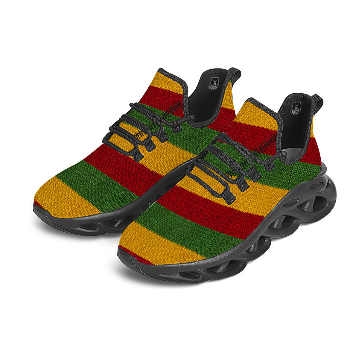 Reggae Knitted Print Pattern Black Running Shoes-grizzshop