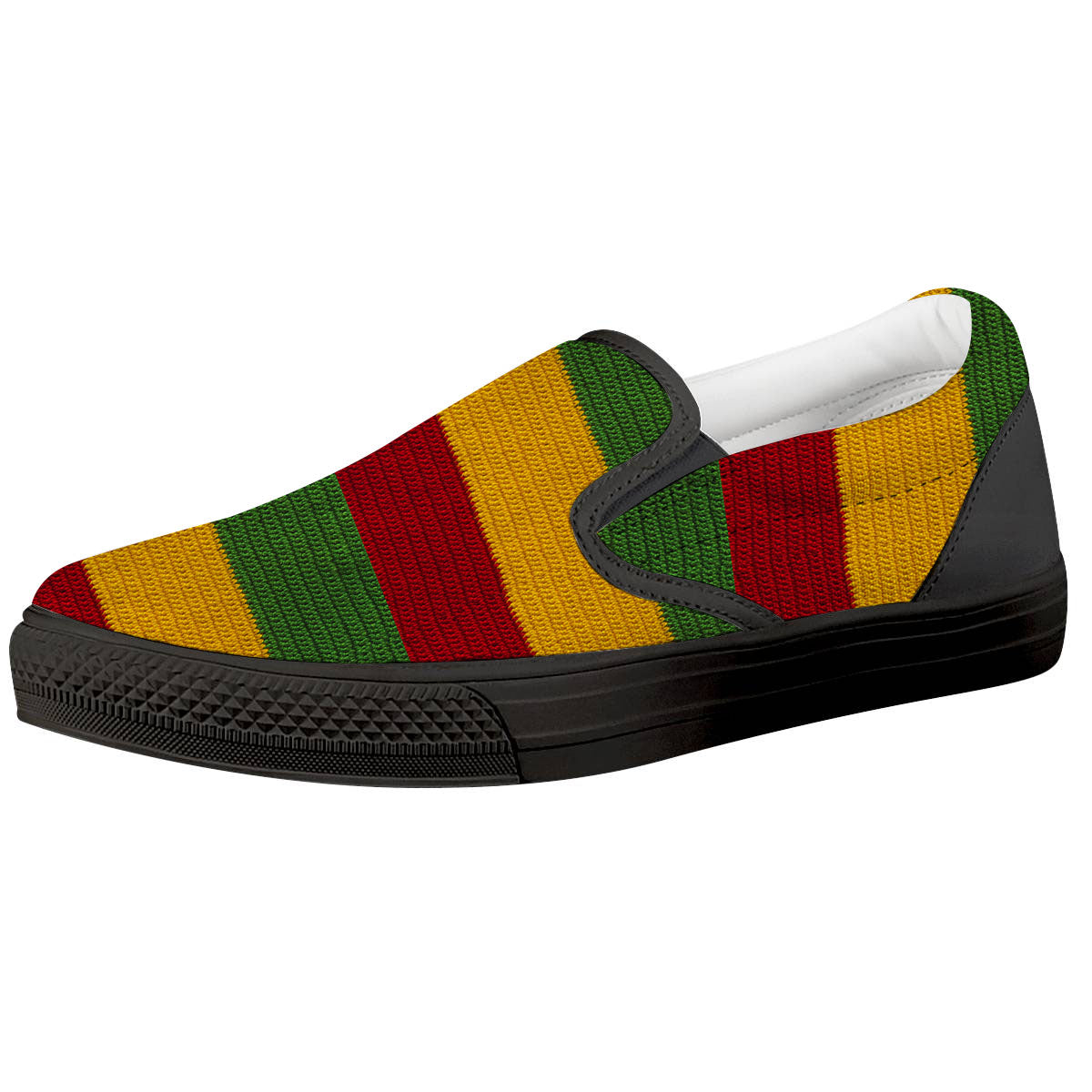 Reggae Knitted Print Pattern Black Slip On Shoes-grizzshop
