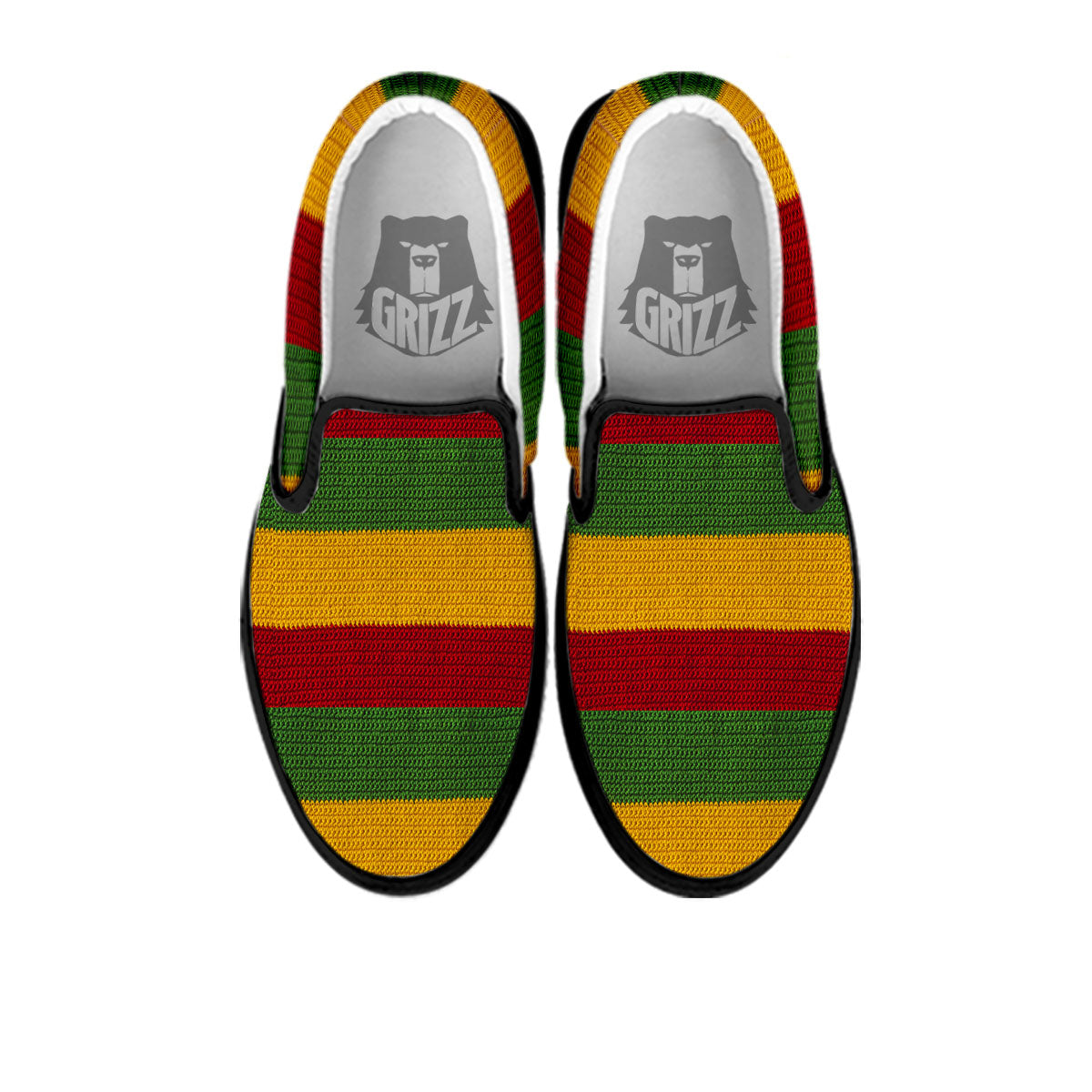 Reggae Knitted Print Pattern Black Slip On Shoes-grizzshop
