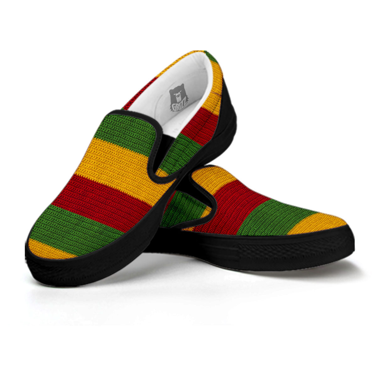 Reggae Knitted Print Pattern Black Slip On Shoes-grizzshop