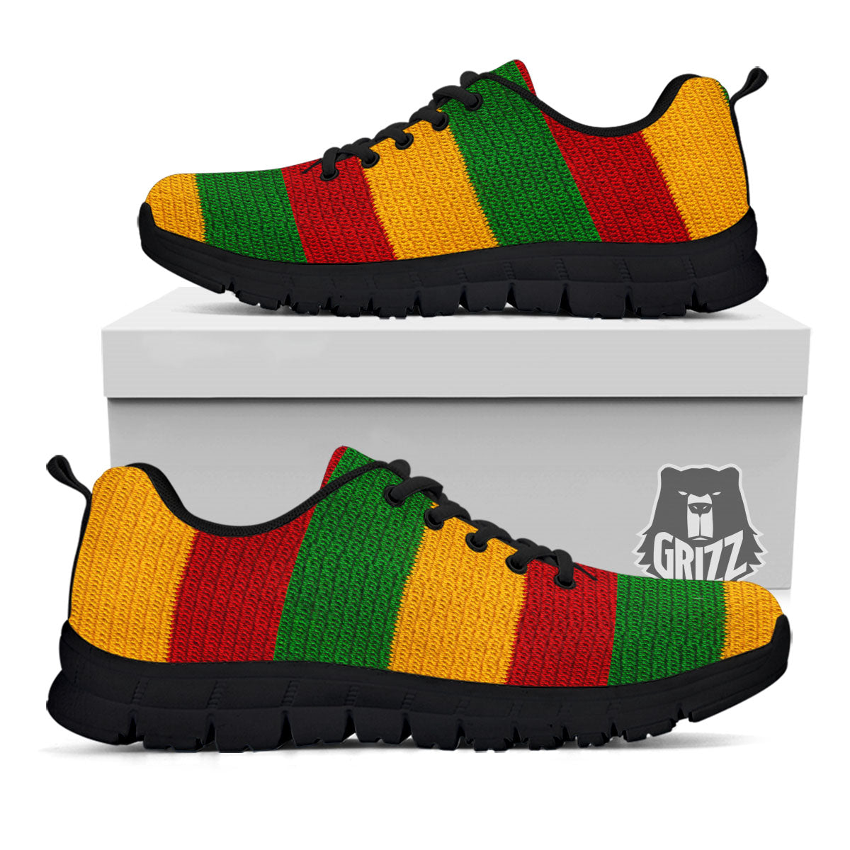 Reggae Knitted Print Pattern Black Sneaker-grizzshop
