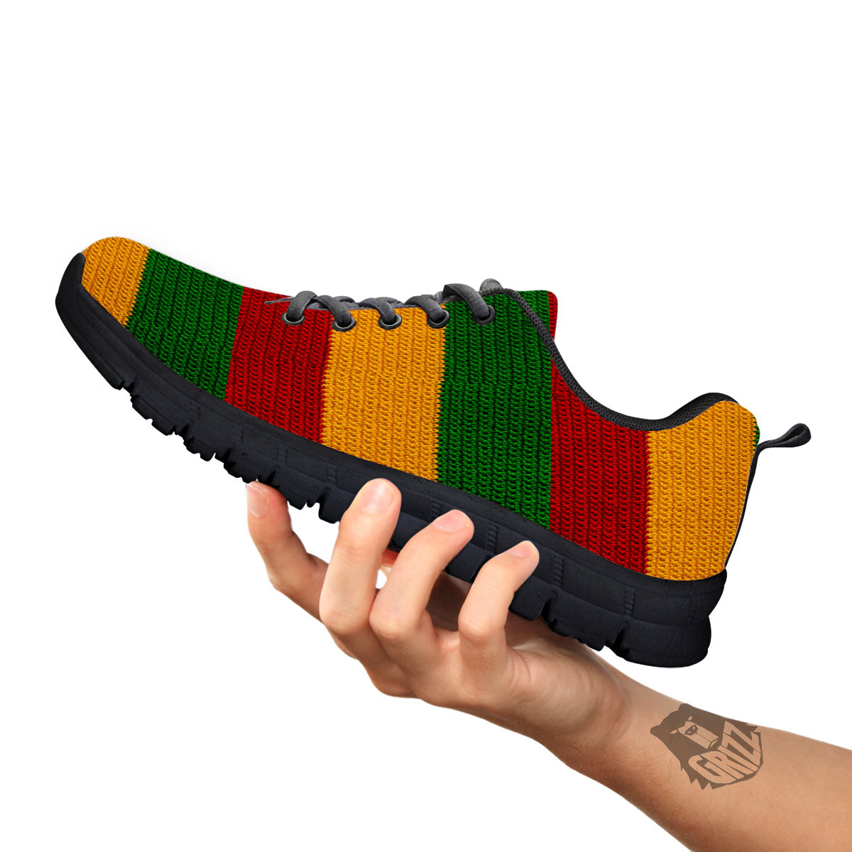 Reggae Knitted Print Pattern Black Sneaker-grizzshop