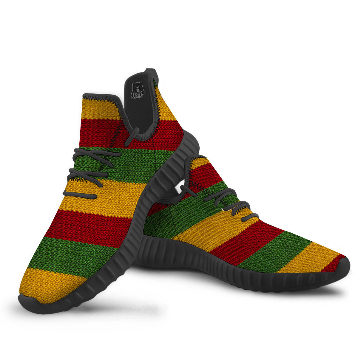 Reggae Knitted Print Pattern Black Walking Shoes-grizzshop