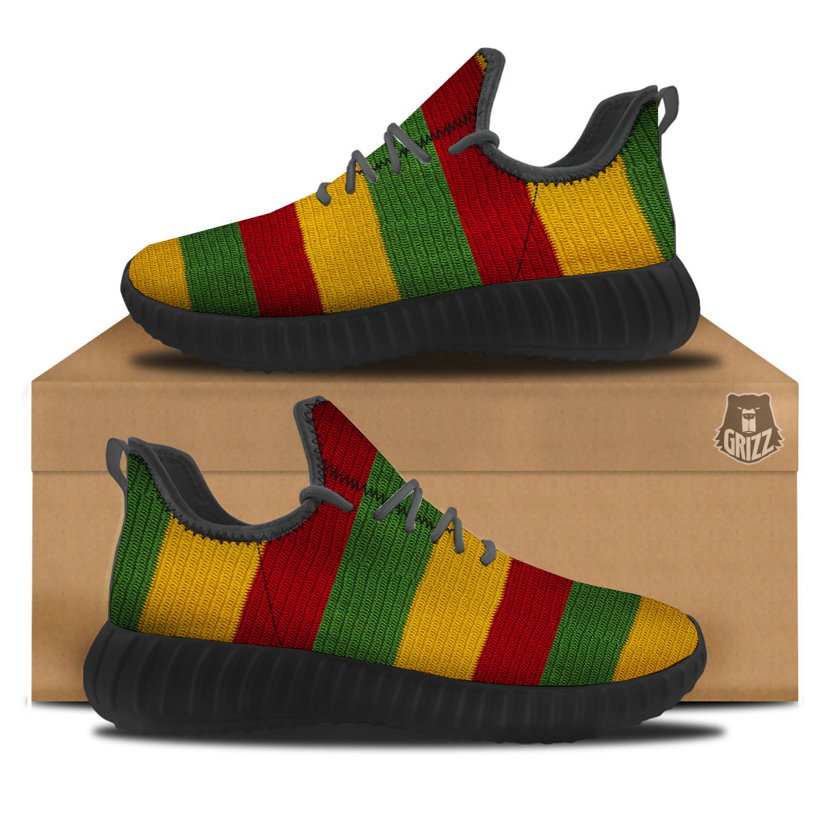Reggae Knitted Print Pattern Black Walking Shoes-grizzshop