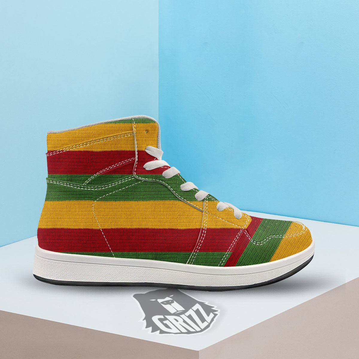 Reggae Knitted Print Pattern High Top Sneakers-grizzshop