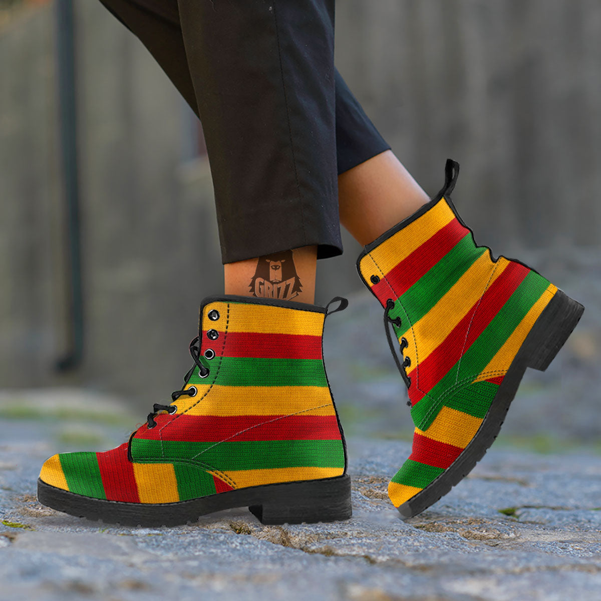 Reggae Knitted Print Pattern Leather Boots-grizzshop