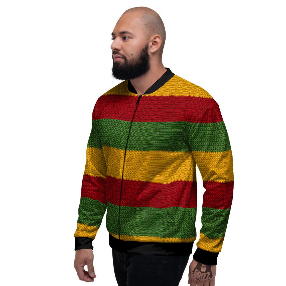 Reggae Knitted Print Pattern Men's Bomber Jacket-grizzshop
