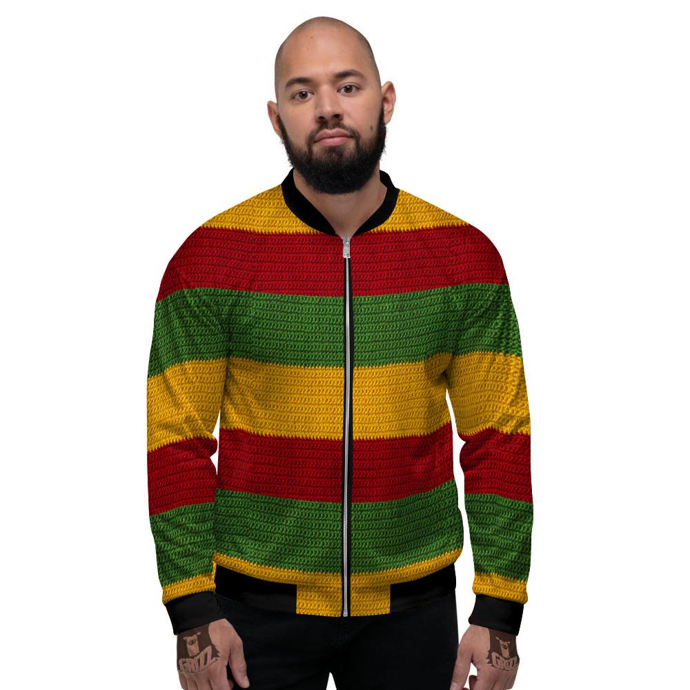 Reggae Knitted Print Pattern Men's Bomber Jacket-grizzshop