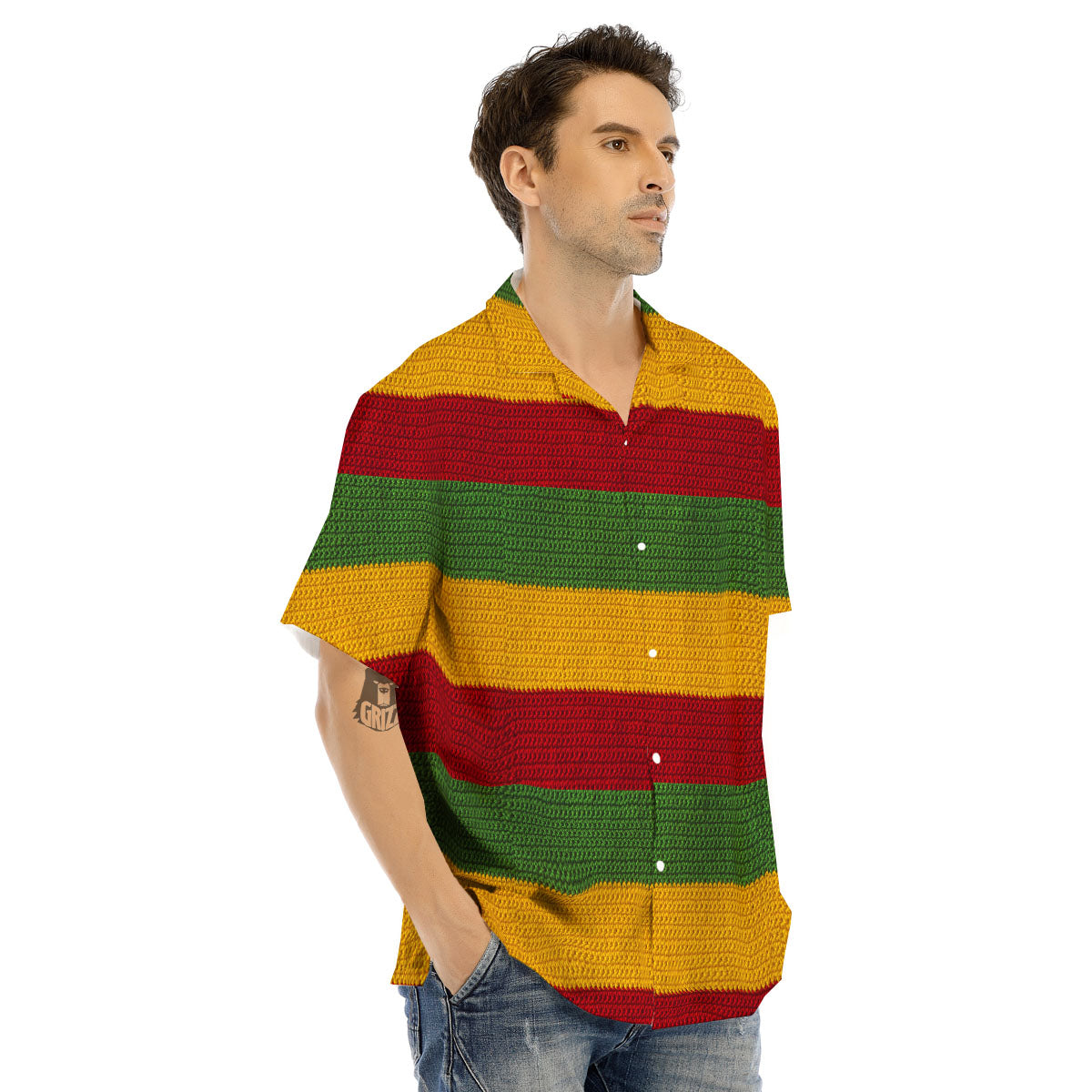 Reggae Knitted Print Pattern Men's Hawaiian Shirt-grizzshop