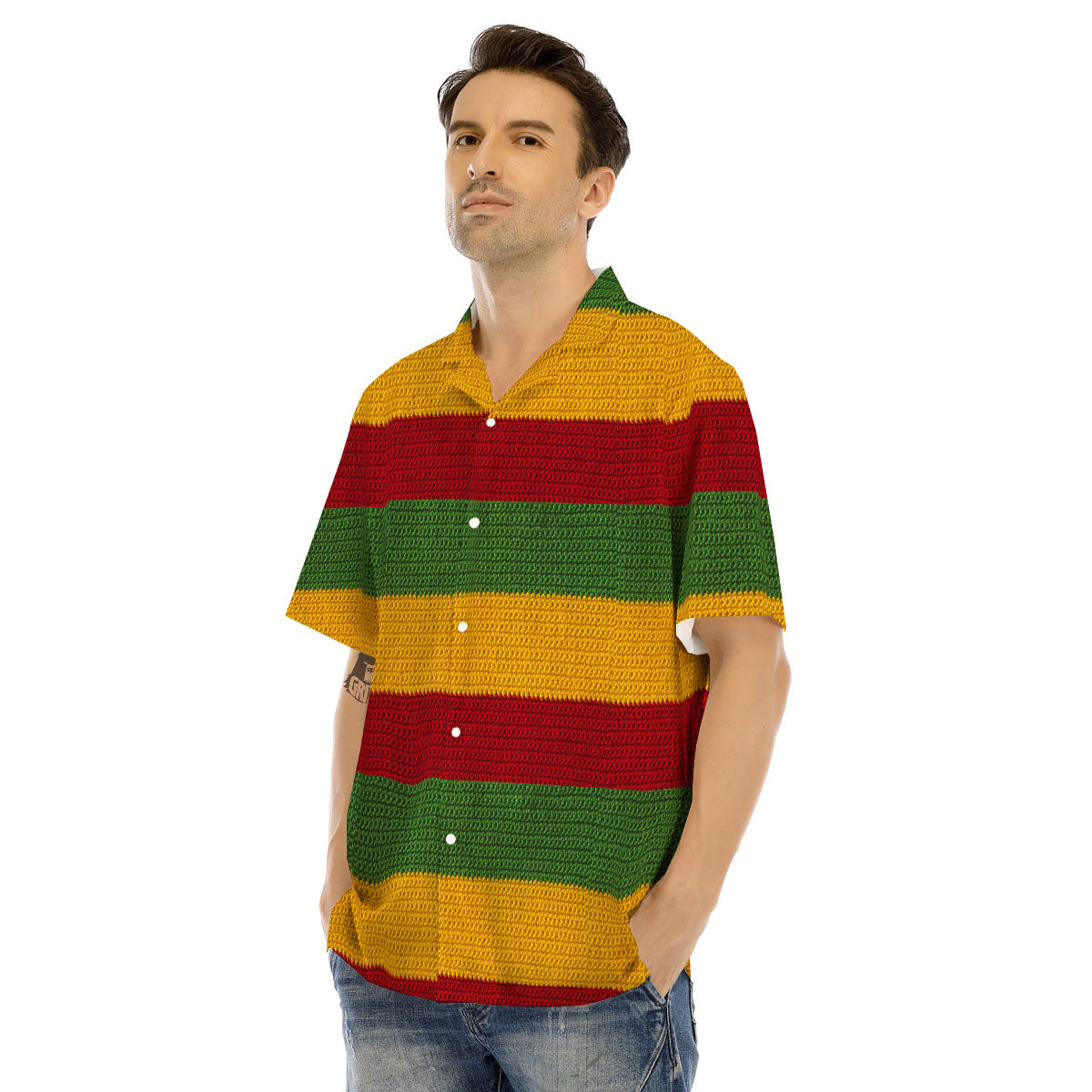 Reggae Knitted Print Pattern Men's Hawaiian Shirt-grizzshop