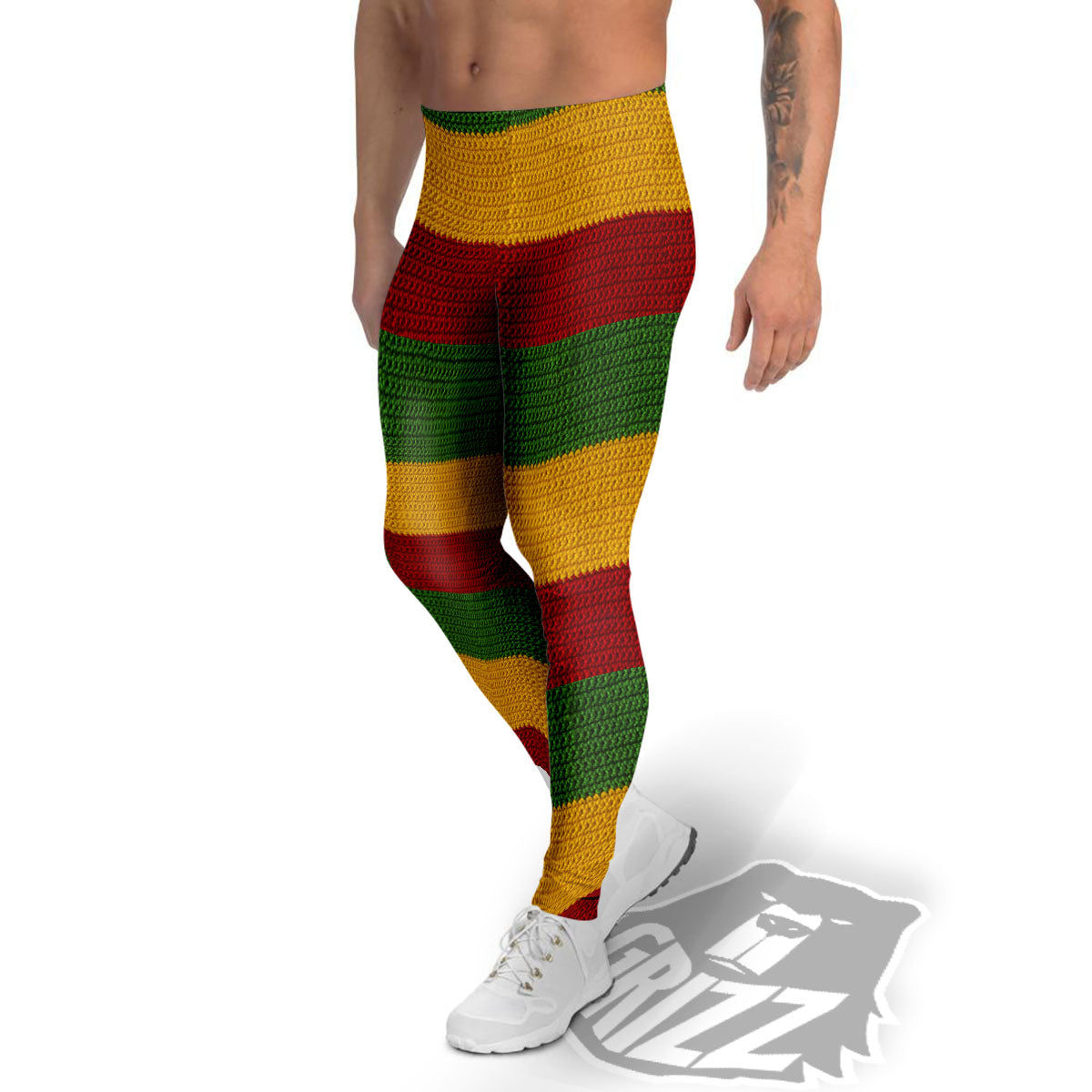 Reggae Knitted Print Pattern Men's Leggings-grizzshop