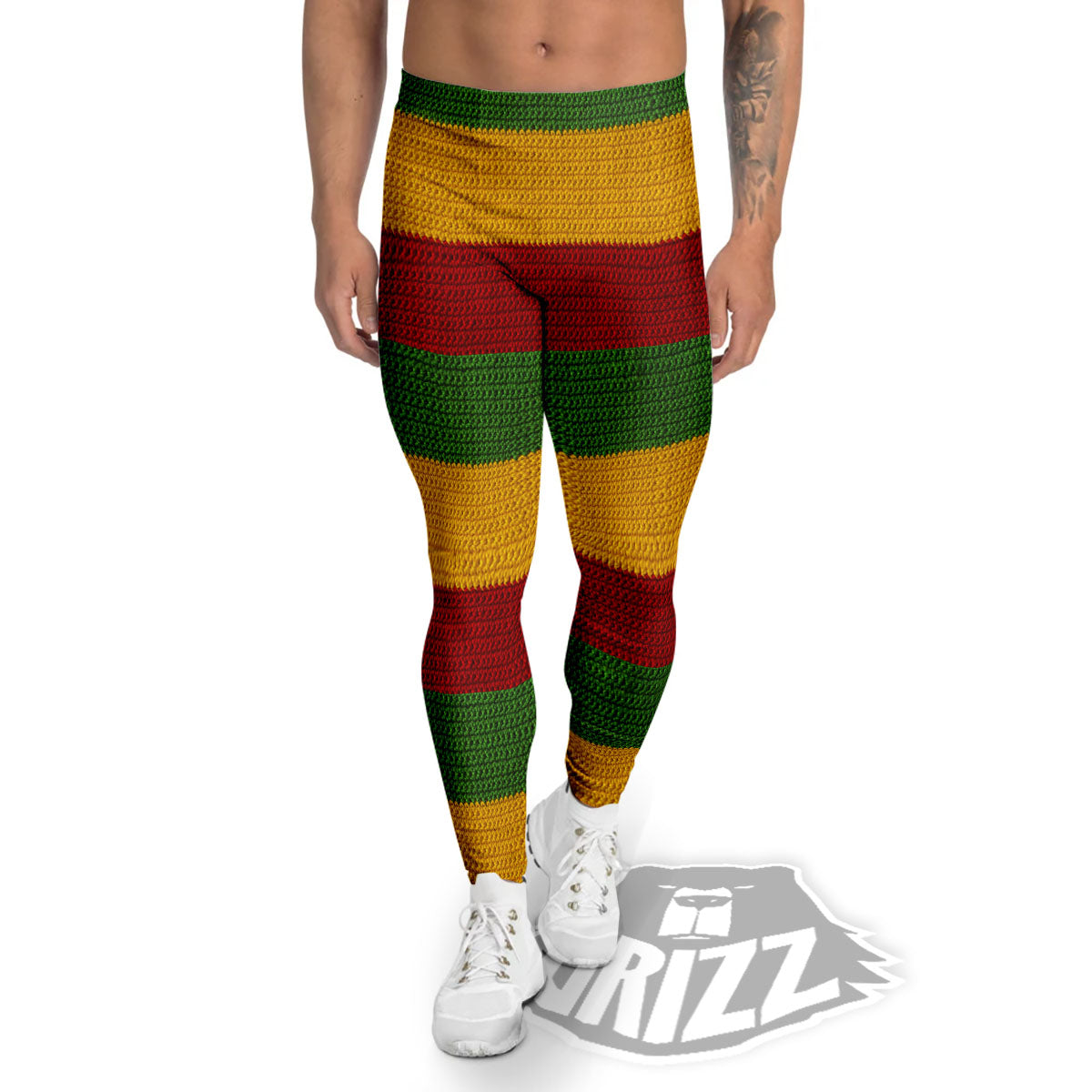 Reggae Knitted Print Pattern Men's Leggings-grizzshop