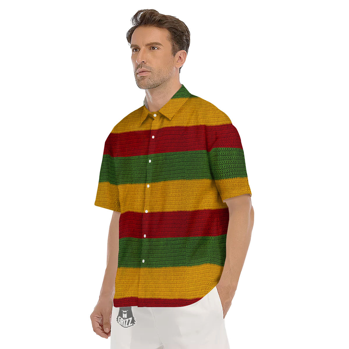 Reggae Knitted Print Pattern Men's Short Sleeve Shirts-grizzshop